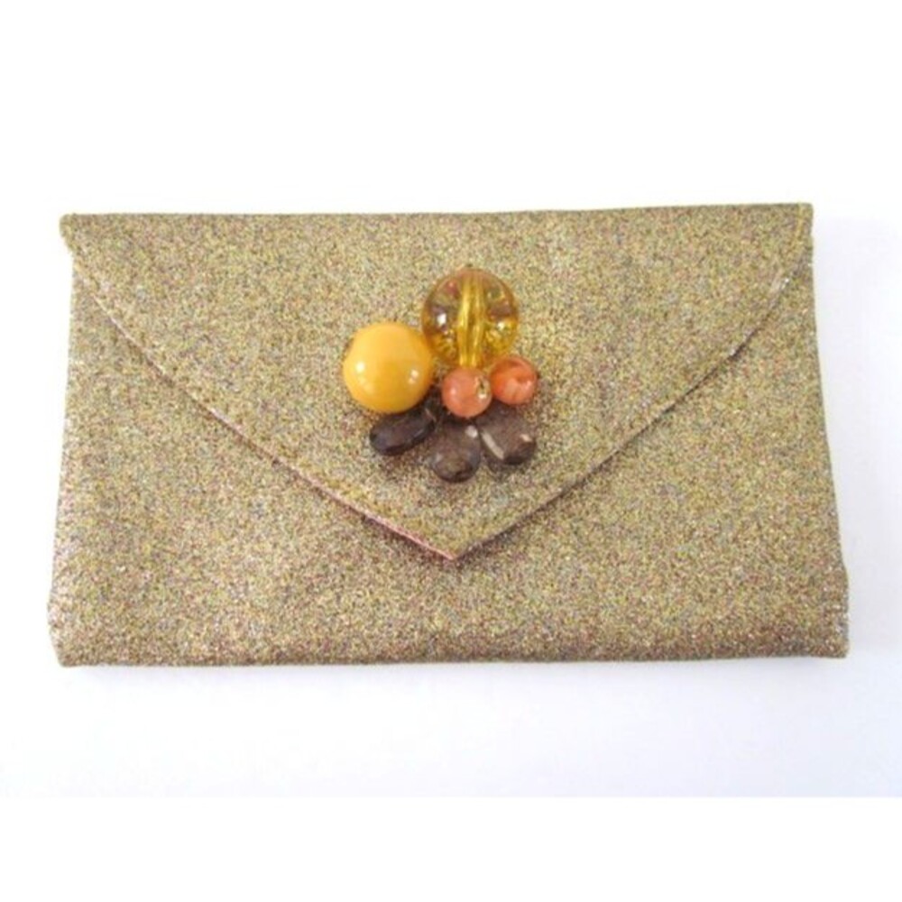 Y2K Miss Albright Clutch Bag Gold Glitter Embellished Accent Party Cocktail